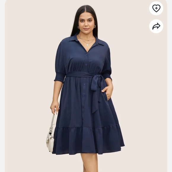 BloomChic Plus Size Shirt Collar Shirred Button Up Dress - Picture 1 of 6